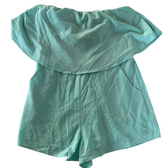 She + Sky Romper Womens Medium Blue Green Strapless Popover - Picture 2 of 6